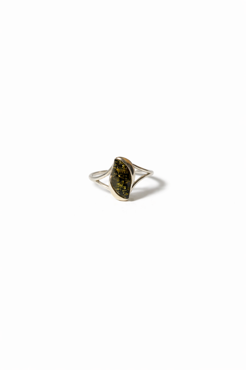 Green Amber Stone Ring